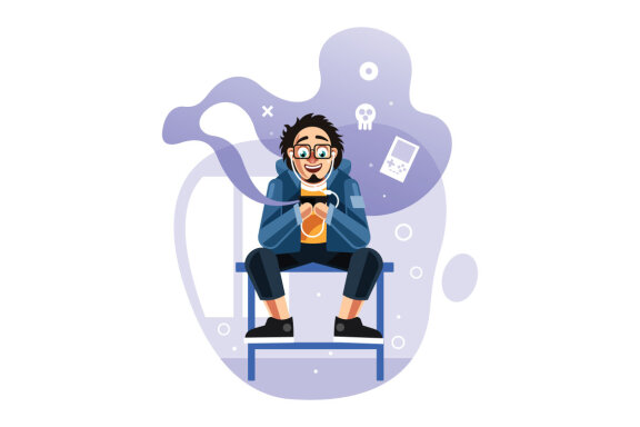 Man playing games on mobile phone