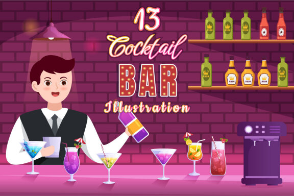 13 Cocktail Bar Illustration