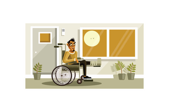 Man with Broken Leg sitting in the Wheelchair