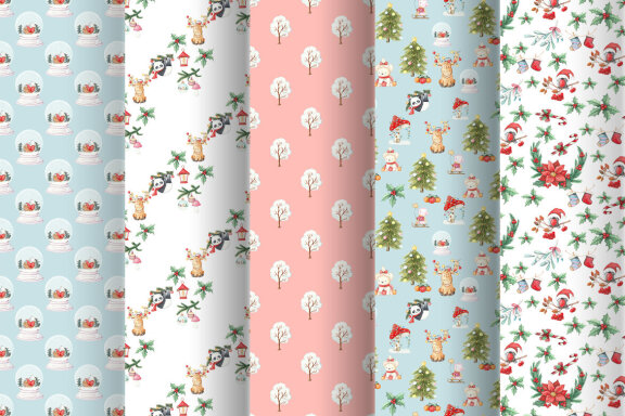 The Christmas graphics collection includes seamless patterns