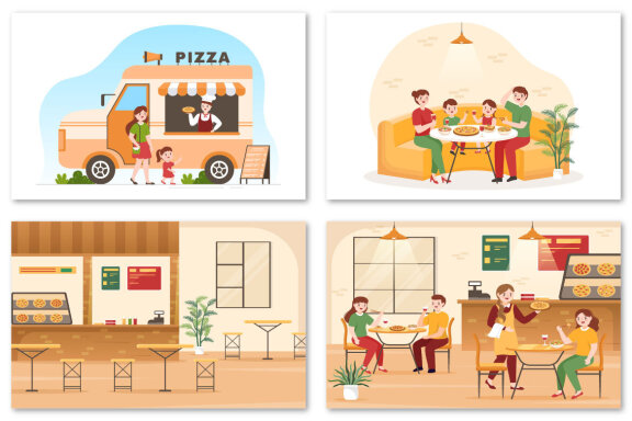 12 Italian Food Restaurant Illustration