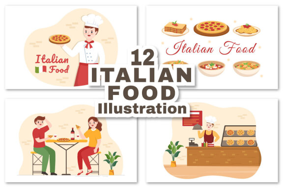 12 Italian Food Restaurant Illustration