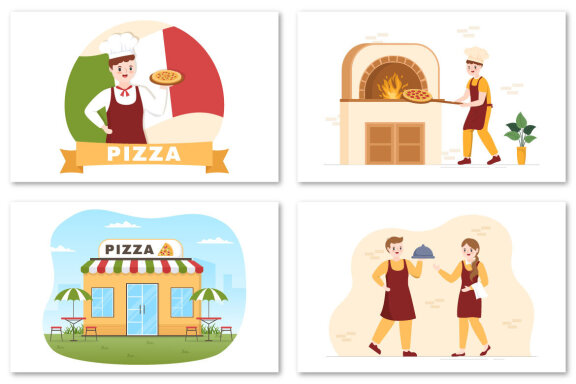 12 Italian Food Restaurant Illustration