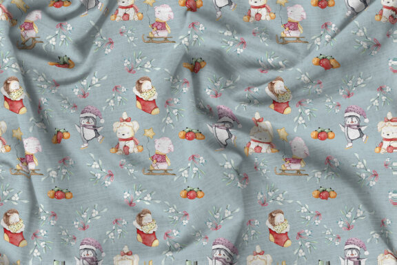 Christmas watercolor pattern, Digital paper Christmas animal