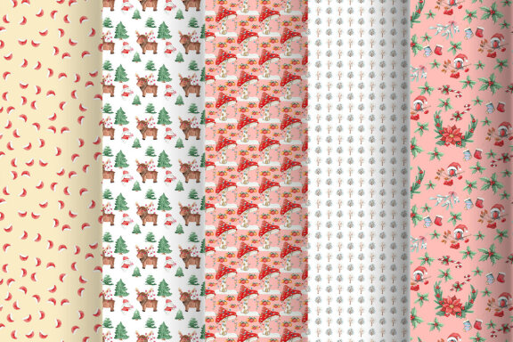 Christmas watercolor pattern, Digital paper Christmas animal
