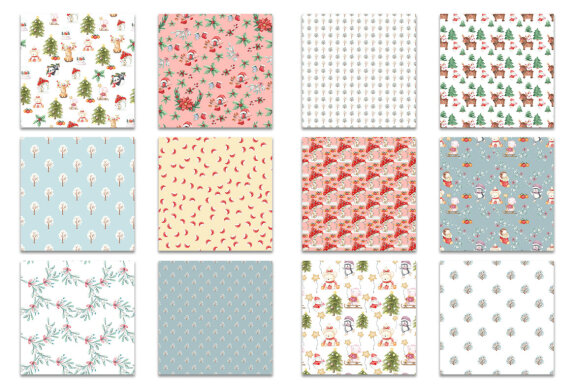 Christmas watercolor pattern, Digital paper Christmas animal