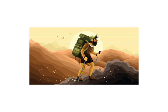 Mountain Hiking Vector Graphics Illustration