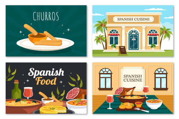 12 Spanish Food Cuisine Illustration