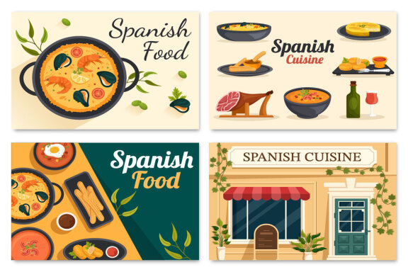12 Spanish Food Cuisine Illustration
