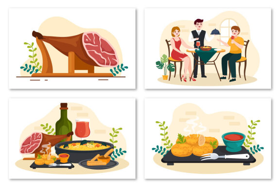 12 Spanish Food Cuisine Illustration