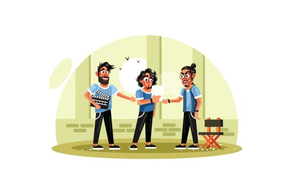 Movie Director, Assistant and Actor Vector Illustration
