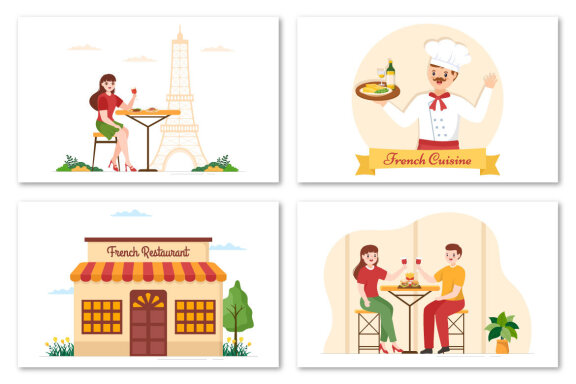 10 French Food Cuisine Restaurant Illustration