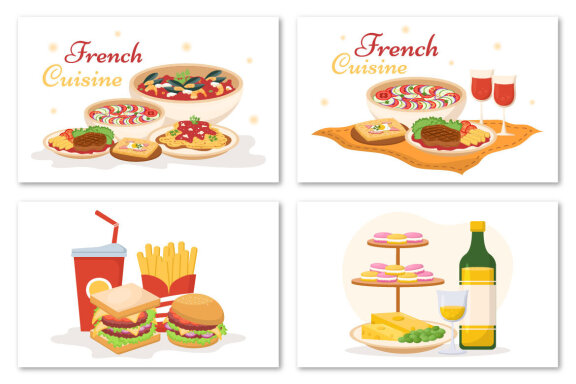 10 French Food Cuisine Restaurant Illustration