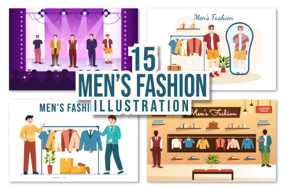 15 Fashion Men Trendy Outfits Illustration