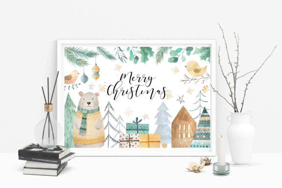 Scandinavian Watercolor Christmas illustrations