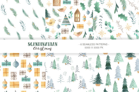 Scandinavian Watercolor Christmas illustrations