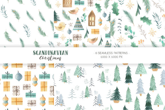 Scandinavian Watercolor Christmas illustrations