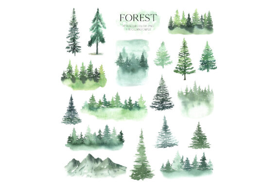 Watercolor Forest Tree Clipart