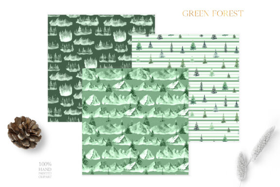 Watercolor Green Forest Digital Papers