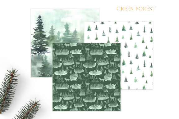 Watercolor Green Forest Digital Papers