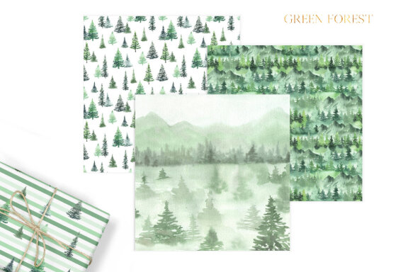 Watercolor Green Forest Digital Papers