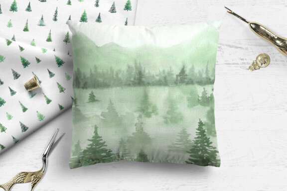 Watercolor Green Forest Digital Papers