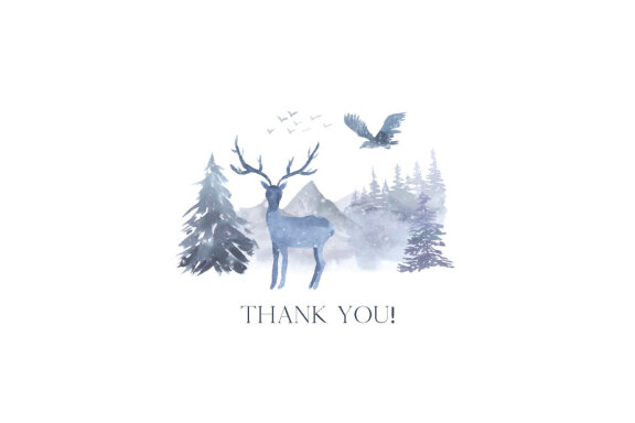 Watercolor Blue Winter Forest Clipart