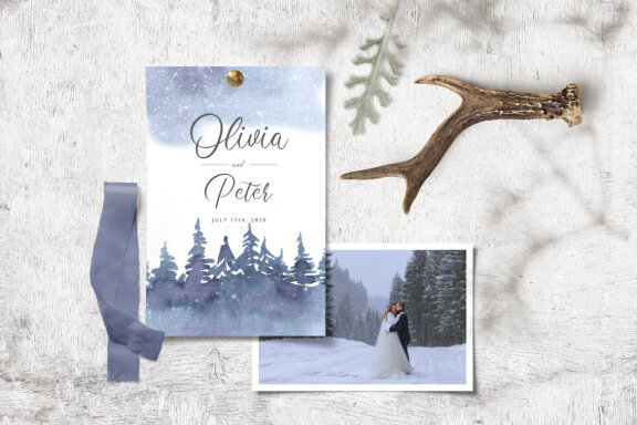 Watercolor Blue Winter Forest Clipart