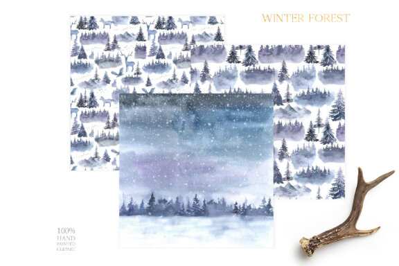 Watercolor Winter Forest Digital Papers