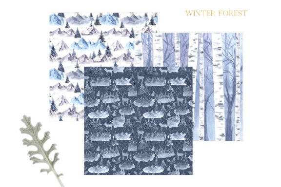 Watercolor Winter Forest Digital Papers