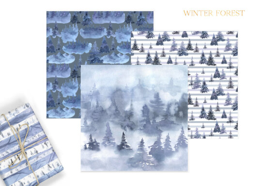 Watercolor Winter Forest Digital Papers