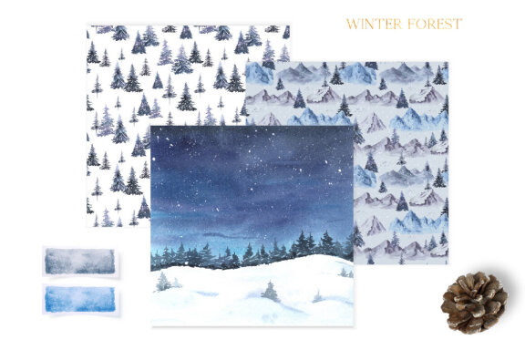 Watercolor Winter Forest Digital Papers