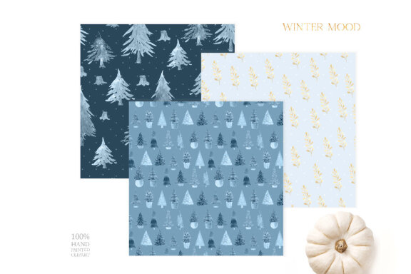 Watercolor Blue Winter Digital Paper Pack