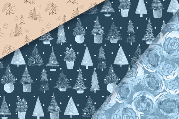 Watercolor Blue Winter Digital Paper Pack