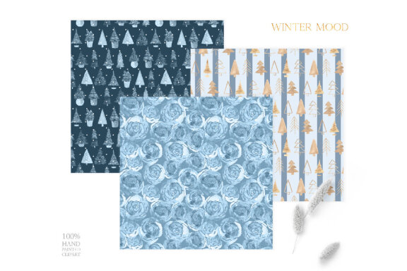 Watercolor Blue Winter Digital Paper Pack