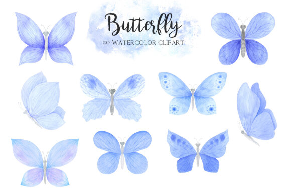 Watercolor Blue Butterfly Clipart