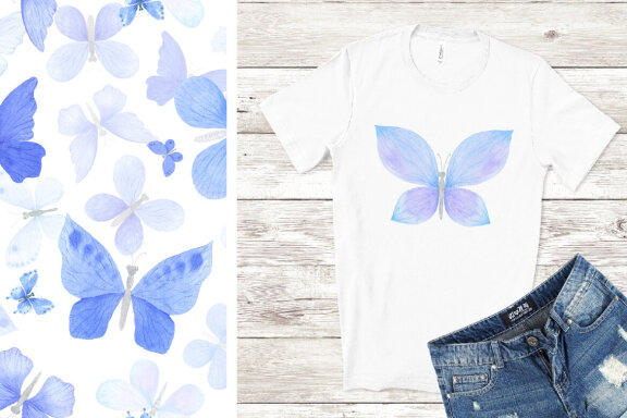 Watercolor Blue Butterfly Clipart