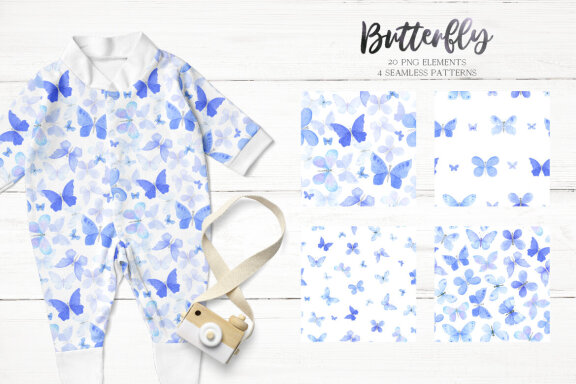 Watercolor Blue Butterfly Clipart