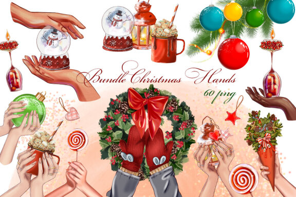 Bundle Christmas Hands, Christmas Gift, Christmas Postcard