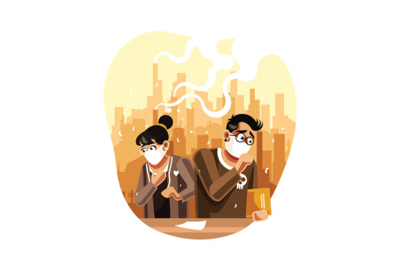 People in masks because of polluted air
