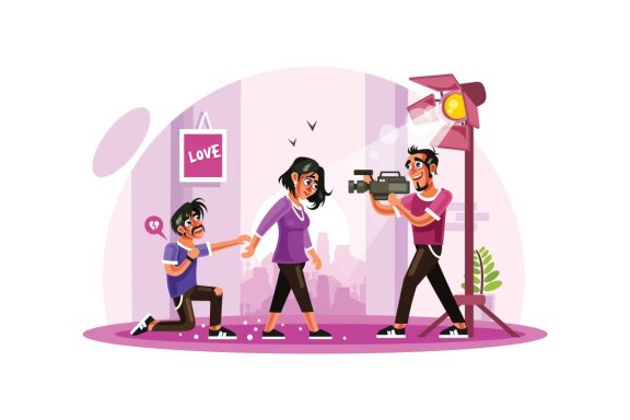 Romance Movie Scene Vector Illustration