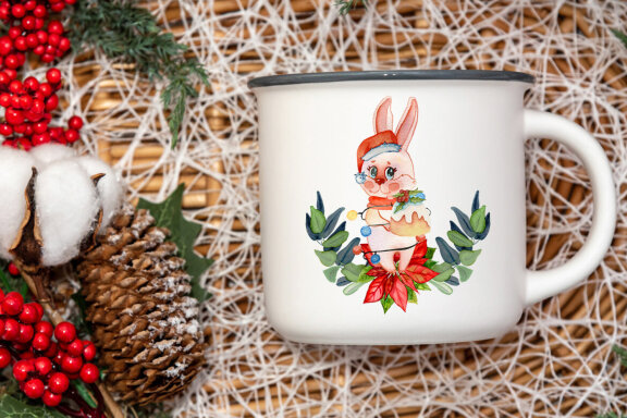 New Year symbol rabbit 2023, Christmas watercolor clipart