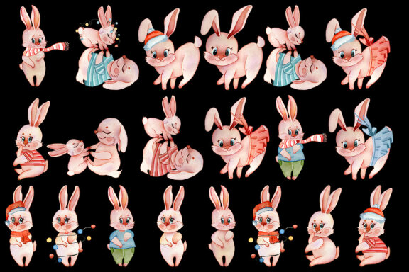 New Year symbol rabbit 2023, Christmas watercolor clipart