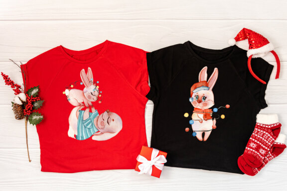 New Year symbol rabbit 2023, Christmas watercolor clipart