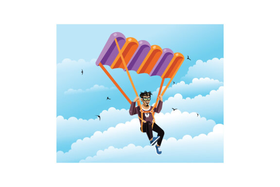 Skydiver Flying with a Parachute