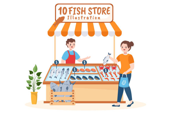 10 Fish Store Illustration