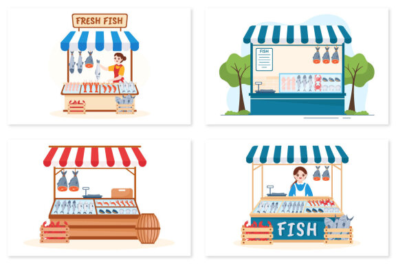 10 Fish Store Illustration