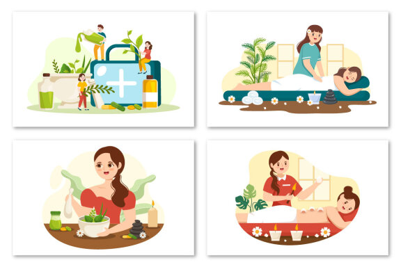 12 Alternative Medicine or Herbal Cure Illustration