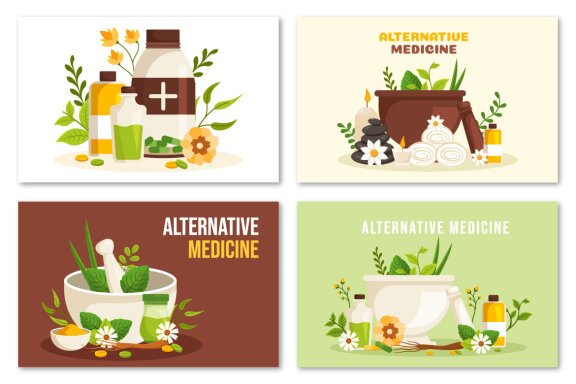 12 Alternative Medicine or Herbal Cure Illustration