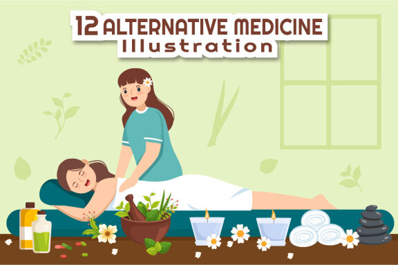 12 Alternative Medicine or Herbal Cure Illustration